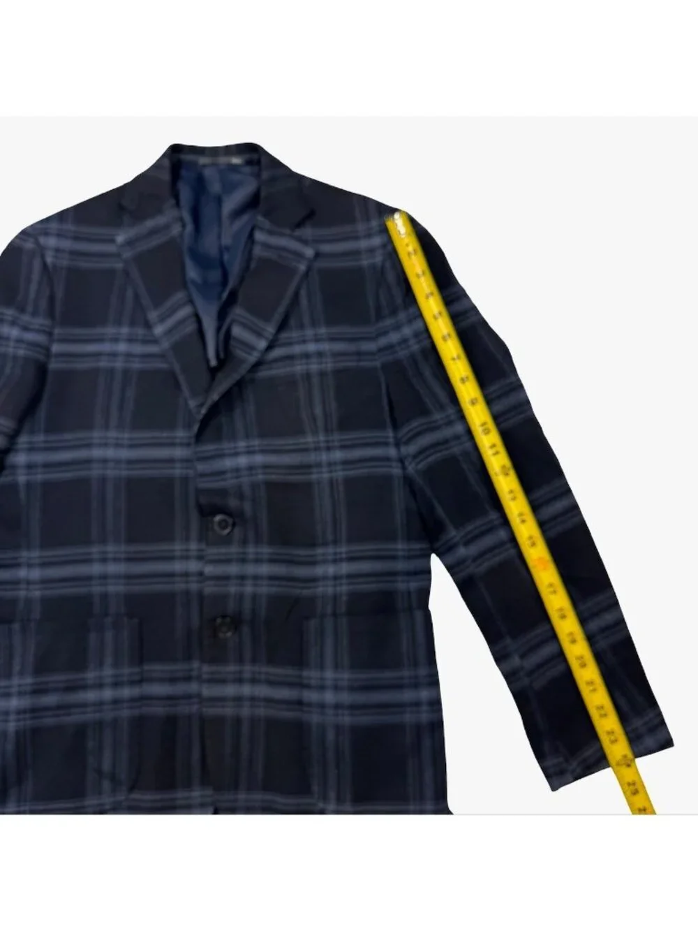 Dan John Men’s Wool Blend 2-Button Blazer Blue Gray Plaid • 40R US 50 EU